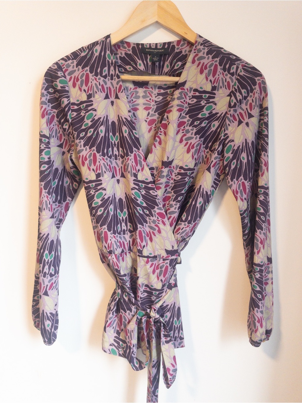 Banana Republic Purple, Cream and Pink Floral Wrap Top